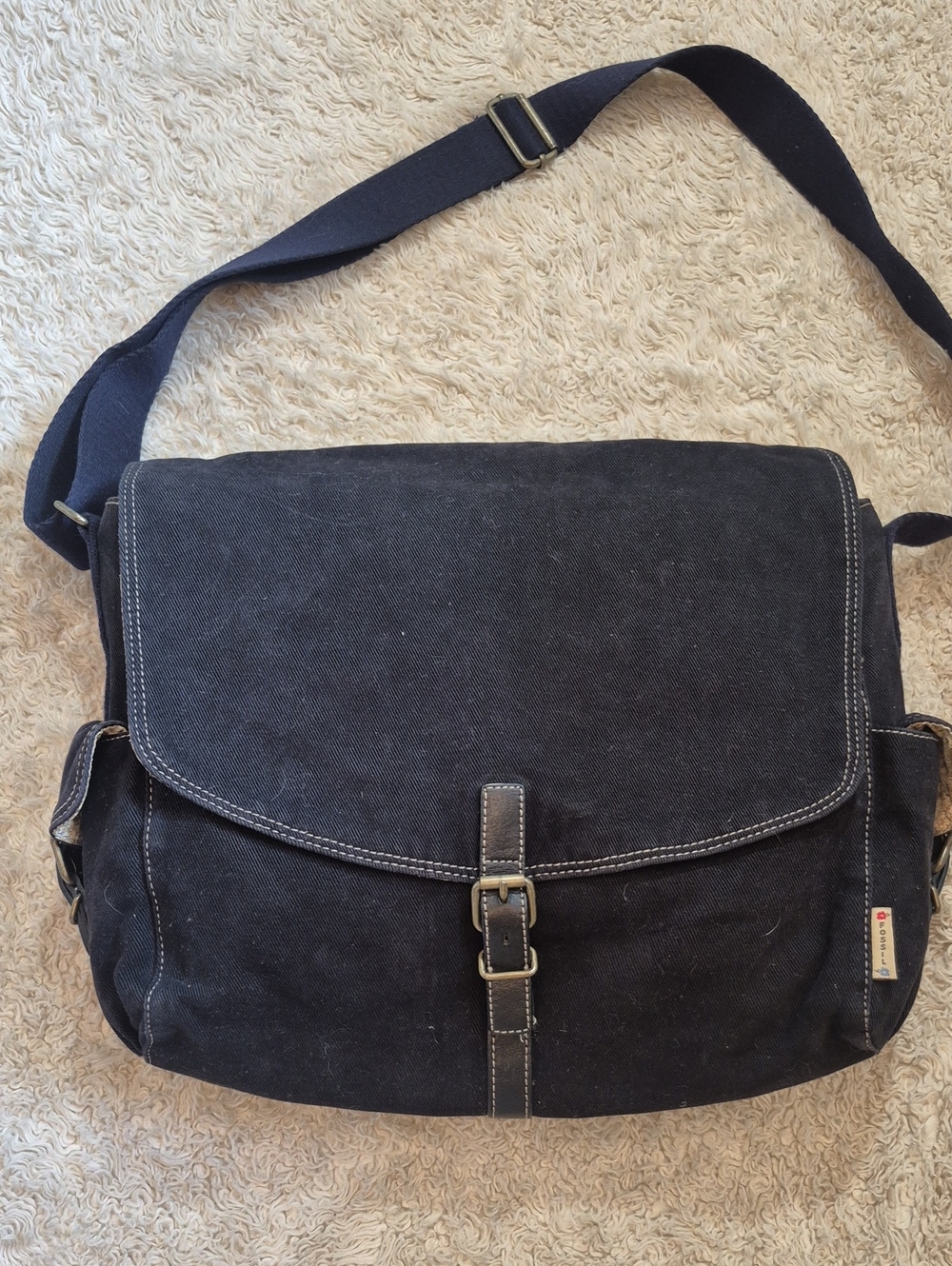 FOSSIL black Soft Canvas Messenger Floral Lined Crossbody Campus Book School Bag